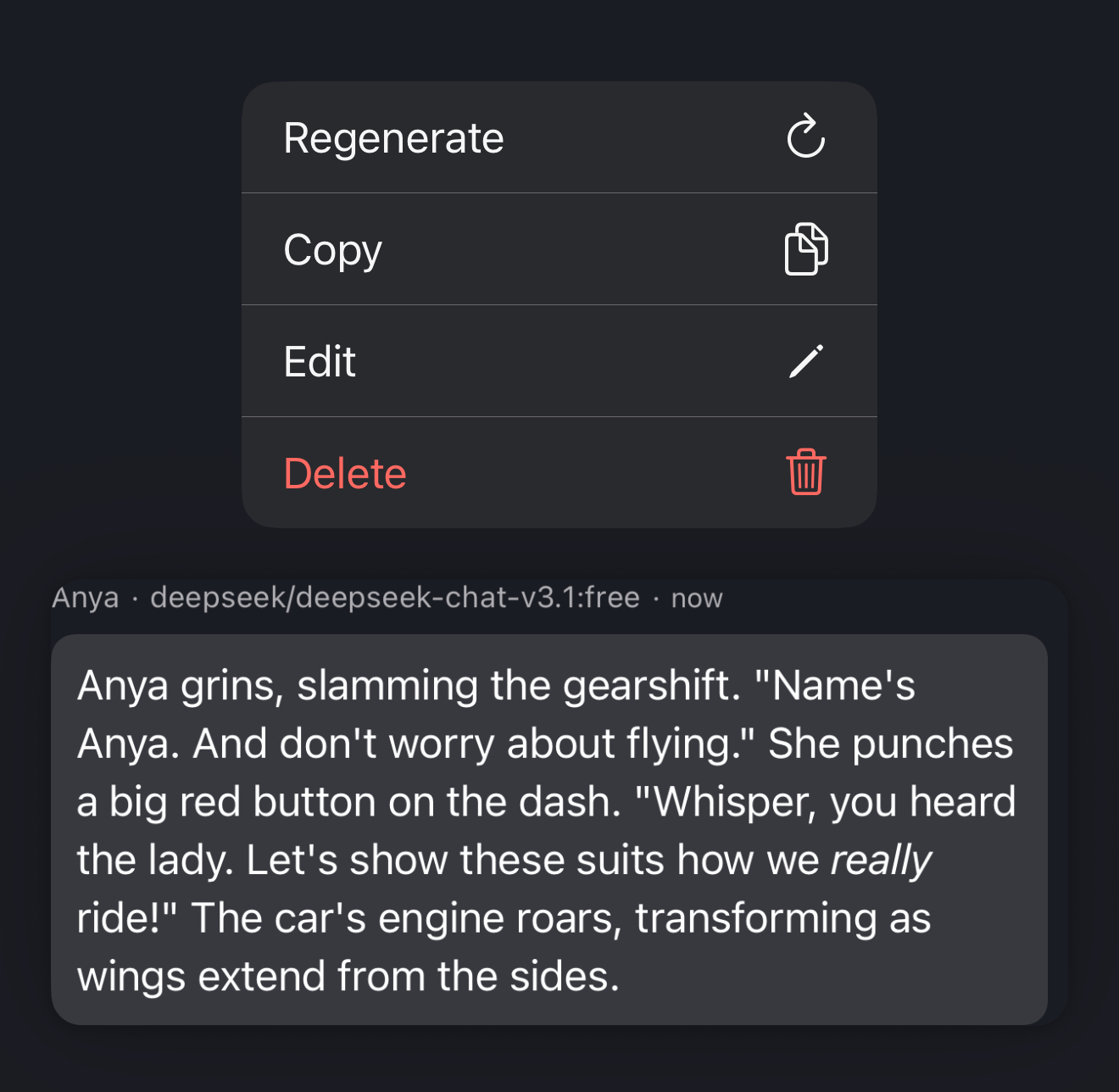 Long-press on a chat message