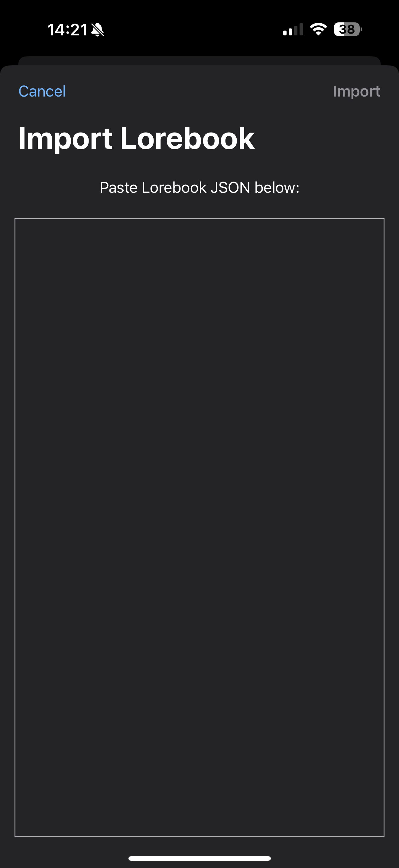 Import Lorebook from JSON paste